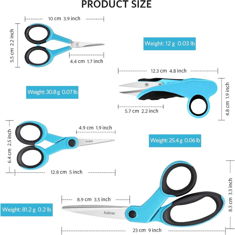Asdirne Premium sewing Scissors Bundle, Perfect Sewing Partners, Sharp and Durable, Comfortable Handle, Contains 9”Fabric scissors, 5”Detail Shear, 3.9”Embroidery Scissors, 4.8”Thread Snips - Image 4